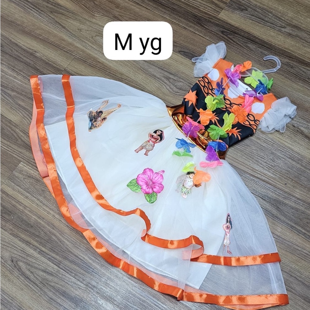 Floral Fantasy Kids Dress with Orange Accents